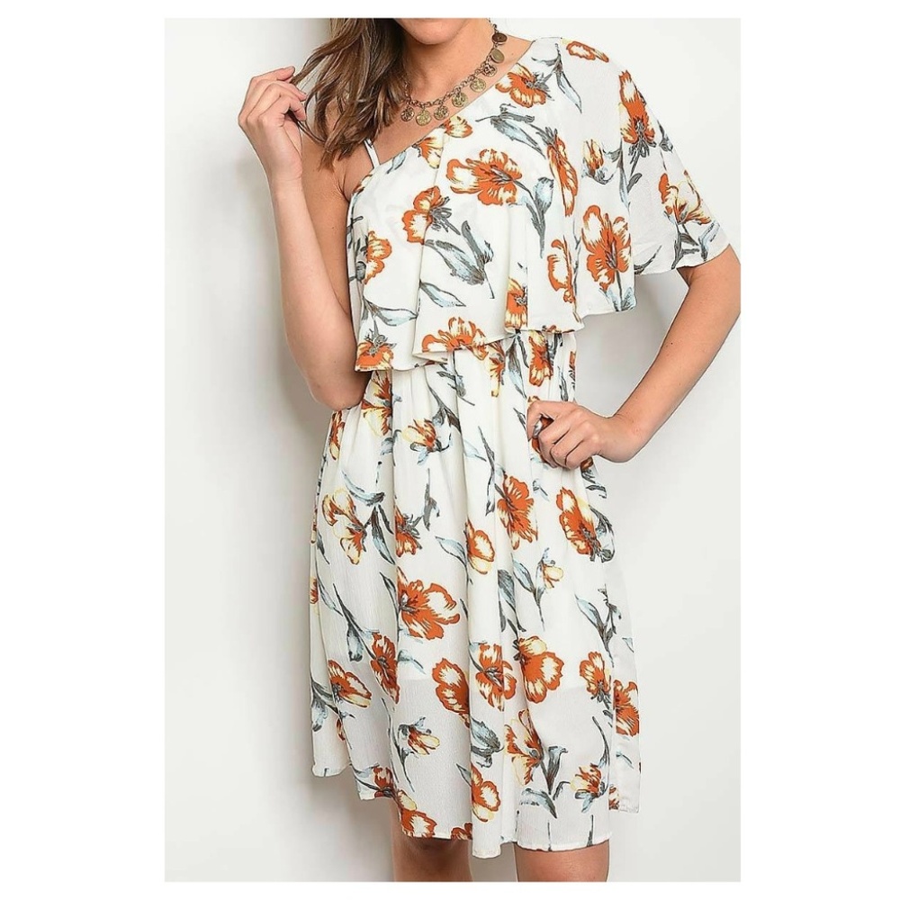Ivory Floral One shoulder Dress